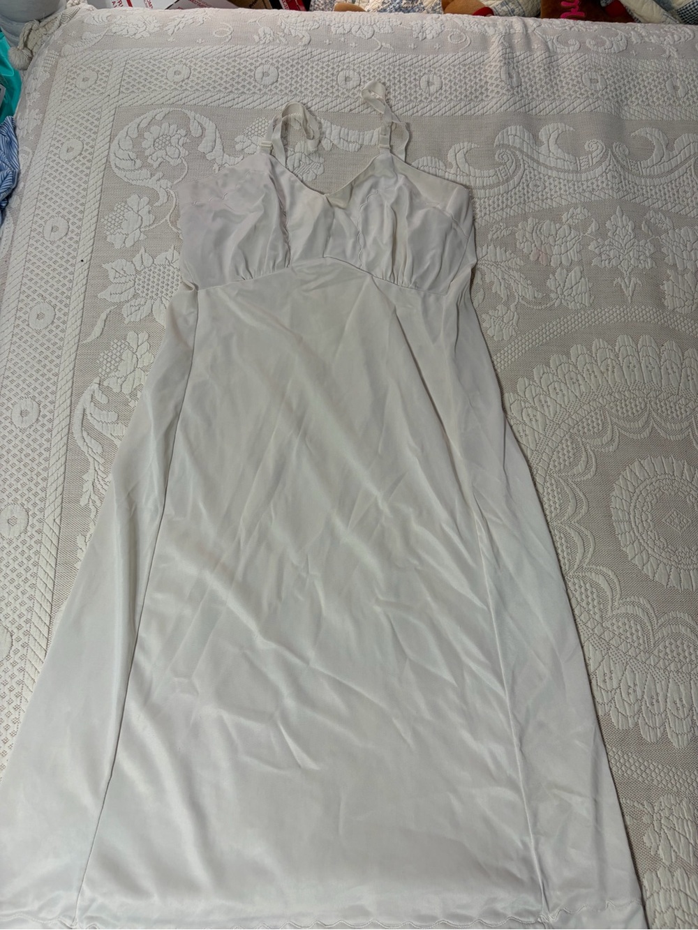 Vintage White Slip Dress with Delicate Bust Detailing Movie Star brand 34 tall
